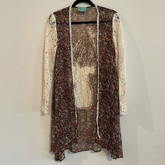 Judith March Anthropologie Women Cardigan Medium Lace Crochet Longline Floral - Picture 3 of 14